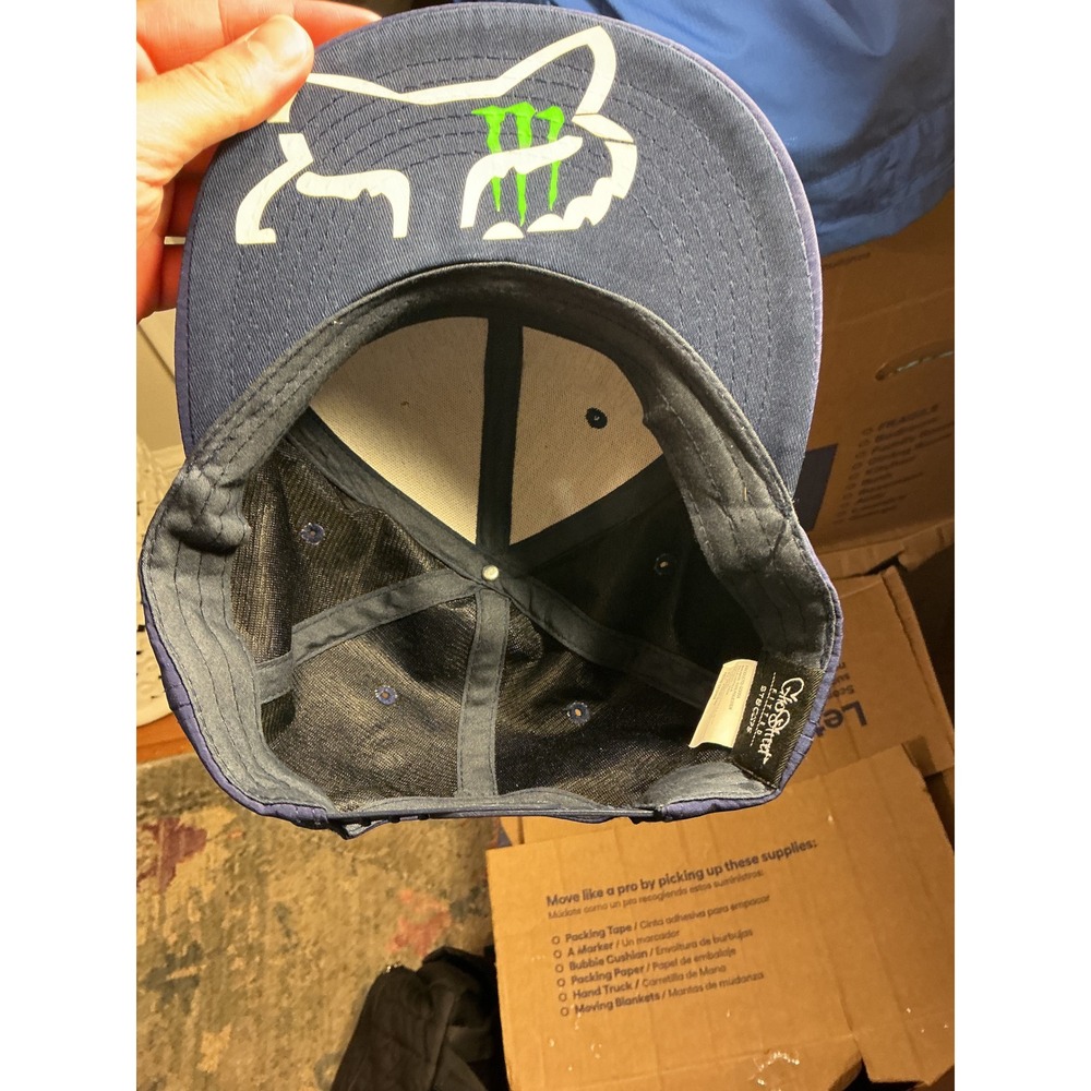 VTG Monster Energy Fox Racing Snapback Hat Navy Blue 3D Rubber Logo Cap - Picture 5 of 7